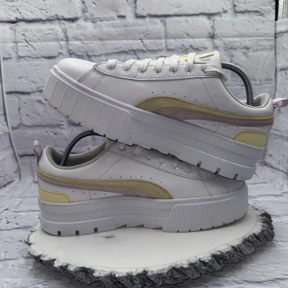 Puma Women's Size 11 Mayze Platform White Yellow Pink Sneakers Casual Shoes - Picture 9 of 12